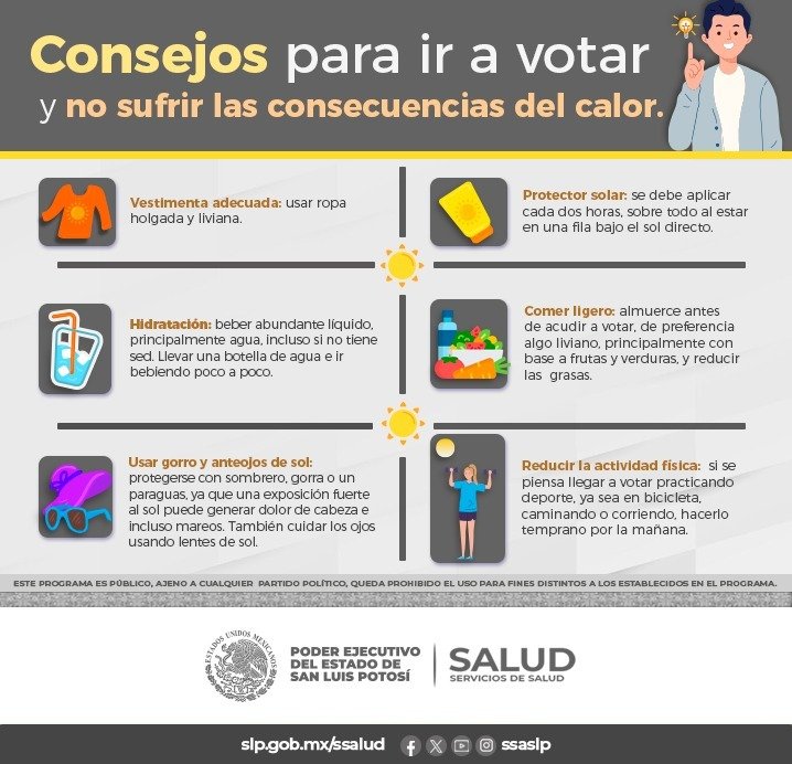 GOBIERNO ESTATAL LLAMA A PROTEGERSE DEL CALOR DURANTE LAS ELECCIONES