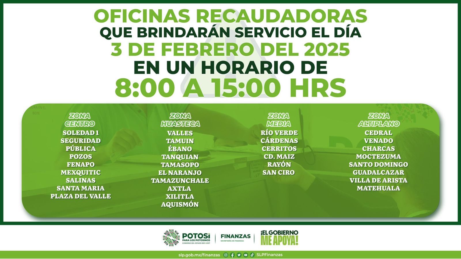 32 OFICINAS RECAUDADORAS BRINDARON SERVICIO ESTE LUNES