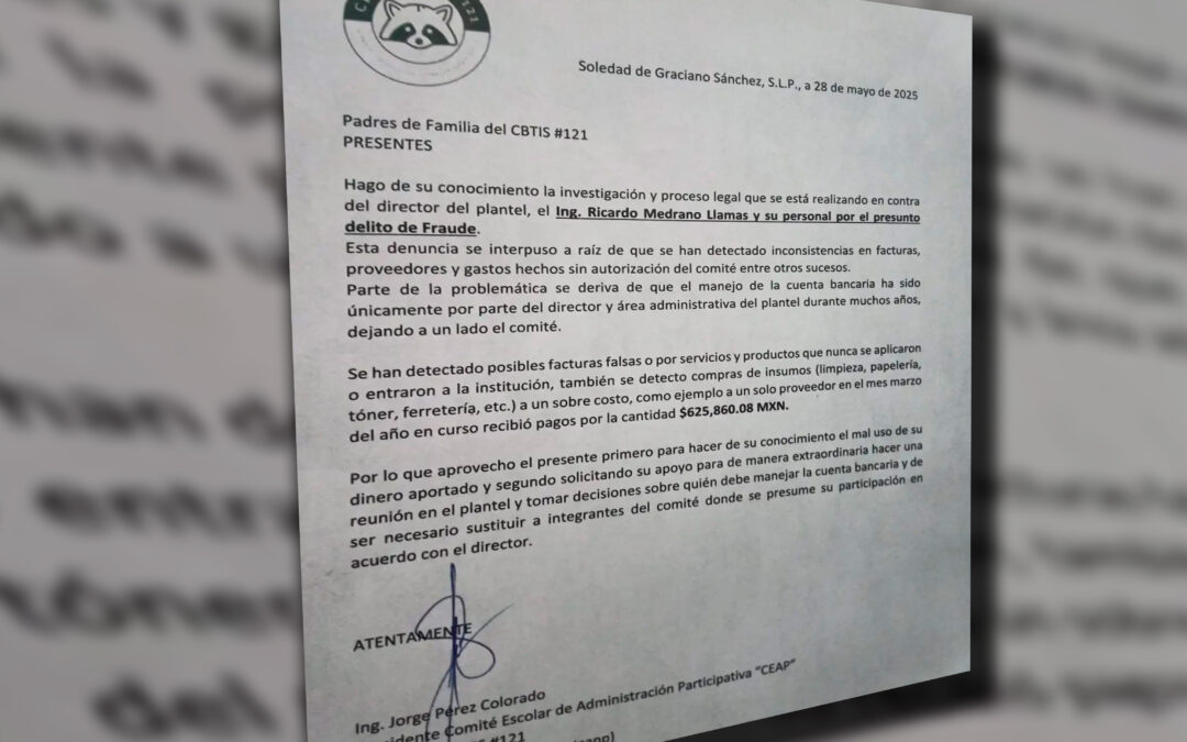 PRESUNTO FRAUDE EN CBTIS 121 DE SGS; EXIGEN CUENTAS
