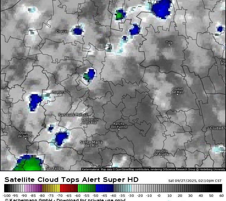 ALERTA PREVENTIVA POR LLUVIAS Y TORMENTAS EN LAS CUATRO REGIONES DE SLP