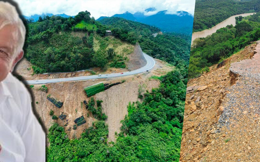 SE DESPLOMA MURO EN LA VALLES – TAMAZUNCHALE; LA OBRA FUE INAUGURADA POR AMLO Y SHEINBAUM EL AÑO PASADO