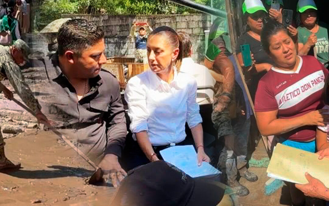 SHEINBAUM RECORRE ZONA DEVASTADA POR INUNDACIONES EN TAMAZUNCHALE