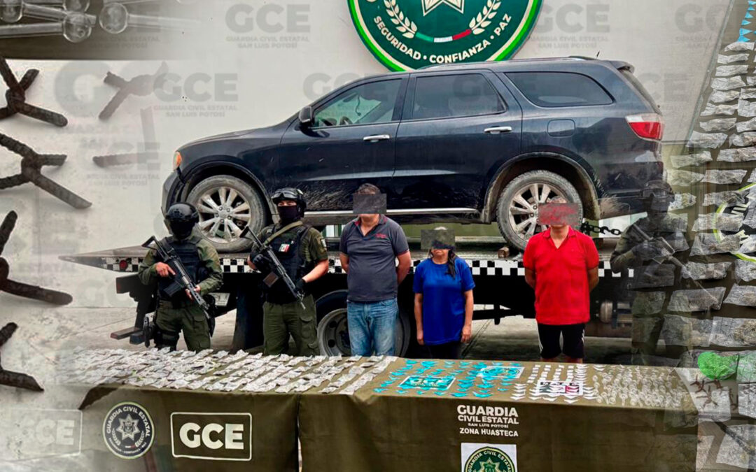 TRES DETENIDOS EN VALLES POR LA GCE; LLEVABAN DROGA Y PONCHALLANTAS