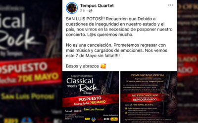 POR INSEGURIDAD, REPROGRAMAN ESPECTÁCULO MUSICAL EN SAN LUIS POTOSÍ